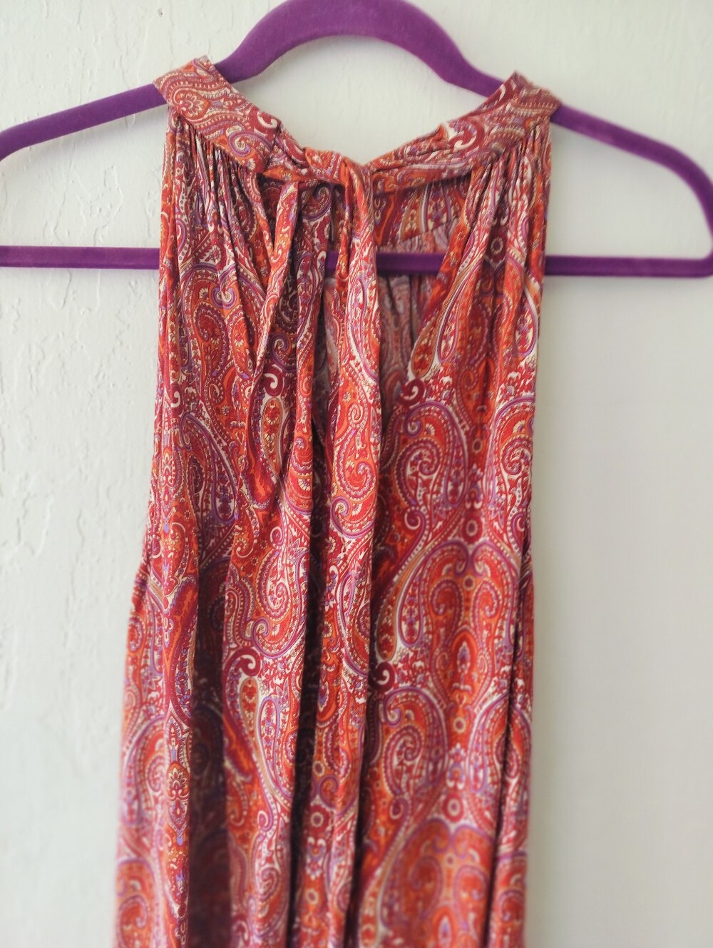 MSK Paisley Halter Maxi Dress Sz L  Boho Resortwear Tie Back 100% Rayon - Picture 6 of 9